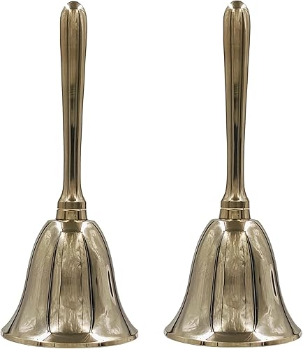Miniatura 9 de The Metal Magician - Campana de mano grande y pesada dorada para bodas, Navidad y escuela, campana de mano de latón pulido (paquete de 1)
