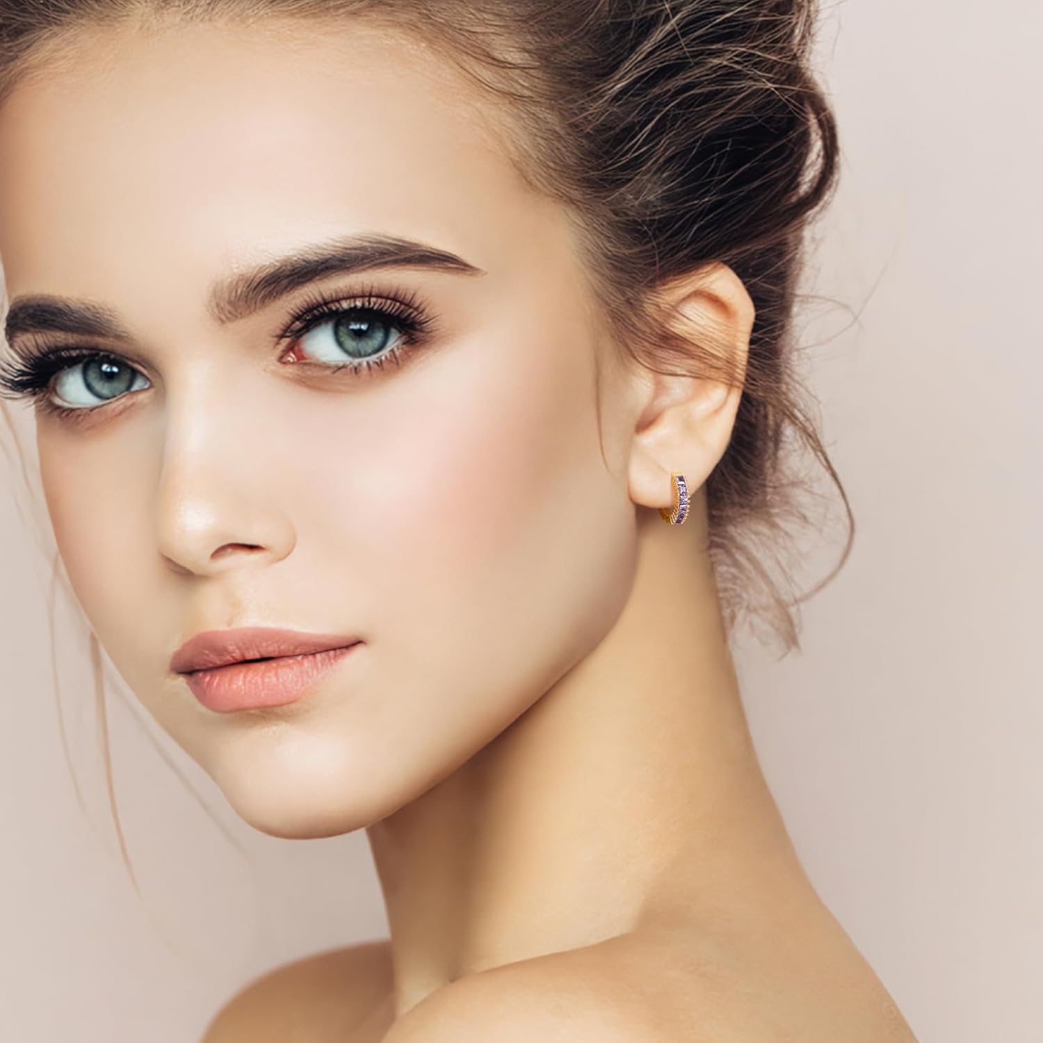 Small Gold Hoop Earrings for Women 14K Real Gold Plated Mini Cartilage Hypoallergenic Cubic Zirconia Birthstone Huggie Earrings for Women - Image 4