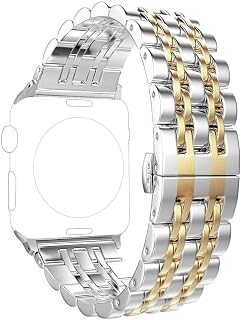 Bands Replacement for apple watch 38mm Series 3 2 1 40mm Series 6 5 4 SE 41mm Series 7, Stainless Steel iWatch iPhone Watch Bracelet 2 Tones for Men Women(38mm/40mm/41mm, Silver/Gold)