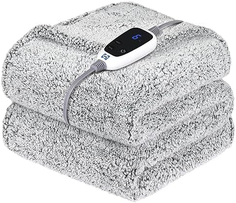 Sealy Electric Blanket Heated Throw 50"x60" Soft Double Sherpa Super Cozy with 6 Fast Heating Levels & 2-10 Hours Auto-Off, Over-Heat Protection, Machine Washable, Charcoal