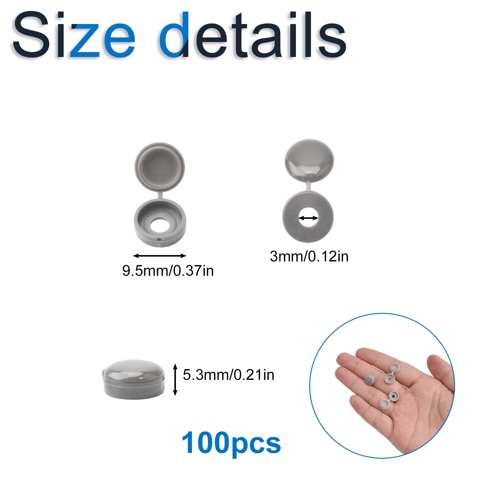 100-Pack M3 Plastic Screw Cover Caps – White, Flip-Top Decorative Covers – Fits Flat Screws, Protects From Rust, Organizes Furniture & Walls