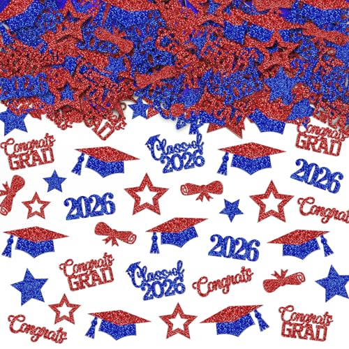 Red and Blue Graduation Confetti 2026: 200Pcs Graduation Table Confetti Grad Table Decorations Red Blue Congrats Class of 2026