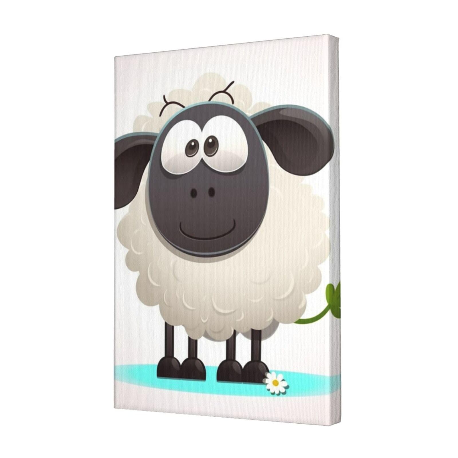 KLOPH Sheep Canvas Wall Art for Living Room 12"x18" Modern Artwork Painting for Bathroom Hanging Canvas Prints Aesthetic Wallart for Bedroom Kitchen Office Wall Decor