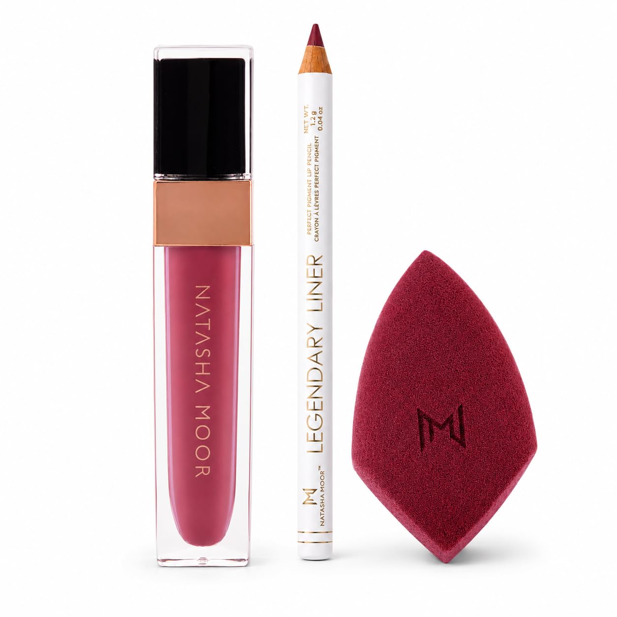 Natasha Moor Kiss Yourself Bundle: Makeup Sponge, Lip Liner & Lipstick