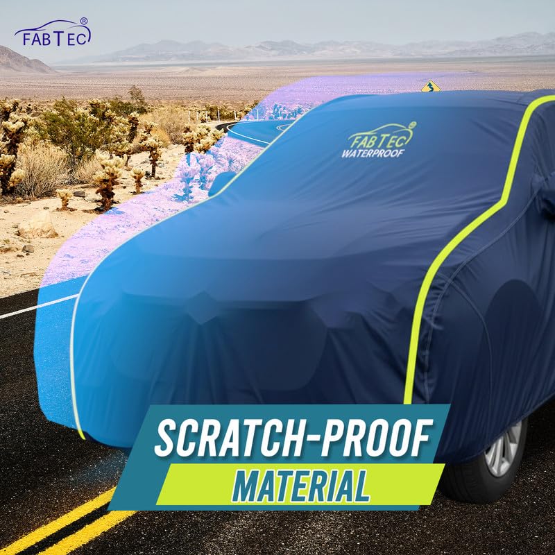 Image of FABTEC Premium Waterproof Car Body Cover for Tata Nexon 2025 | All Weather Protection | Dustproof, UV Resistant, Scratch Proof | Mirror Pocket, Soft Cotton Lining (Navy Blue)