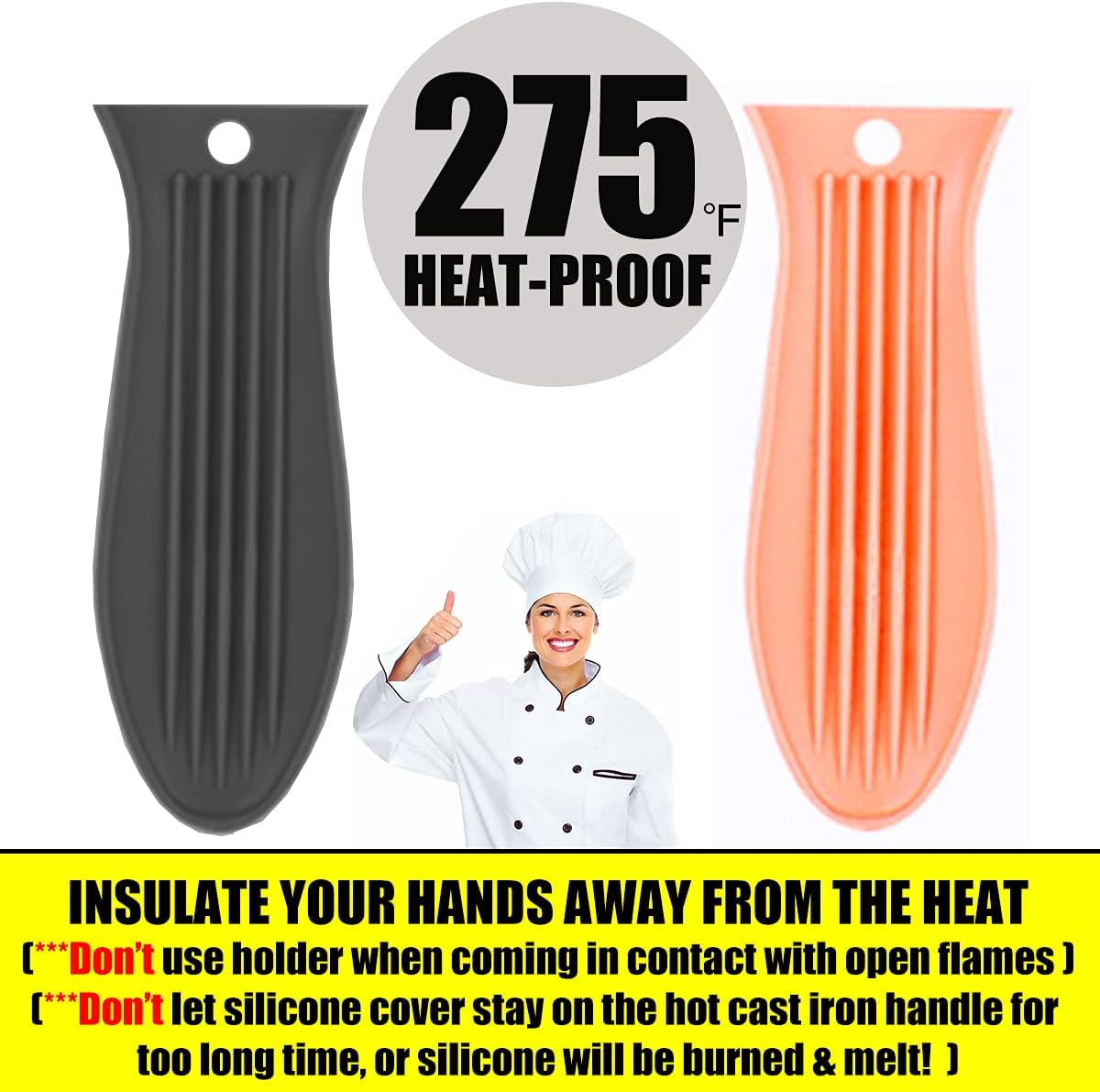 Cbiumpro Cast Iron Handle Cover, 2 Pack Extra-Thick Silicone Heat Resistant Pot Holder Sleeve Cast Iron Skillet Handle Covers for Pans, Skillets Over 10.5 Inches - [ Upgraded Long Version ]