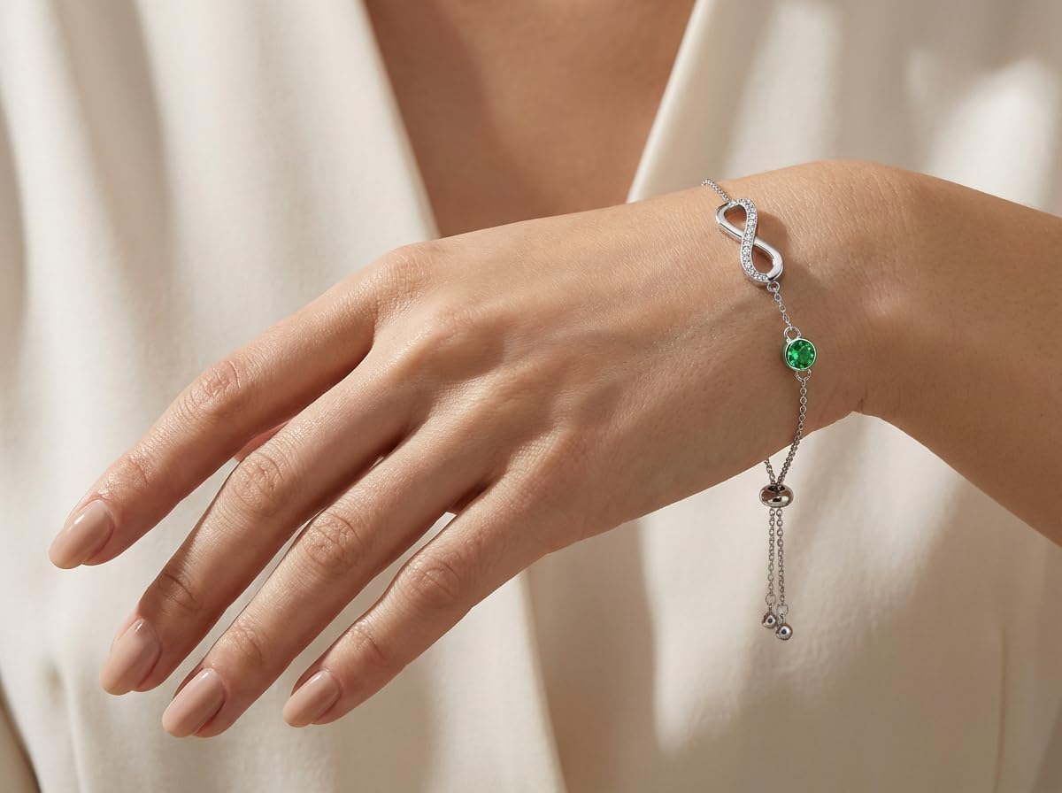 Infinity Birthstone Chain Link Bracelet for Women, Adjustable S925 Sterling Silver Slide Bracelet with Couple Birthstone Jewelry Birthday Anniversary Christmas Gifts for Mother Wife - Image 5