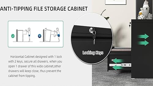 Miniatura 5 de DKYNDSYN Archivador lateral de 3 cajones con cerradura para oficina en casa, archivador de metal con barra ajustable para colgar, organización de