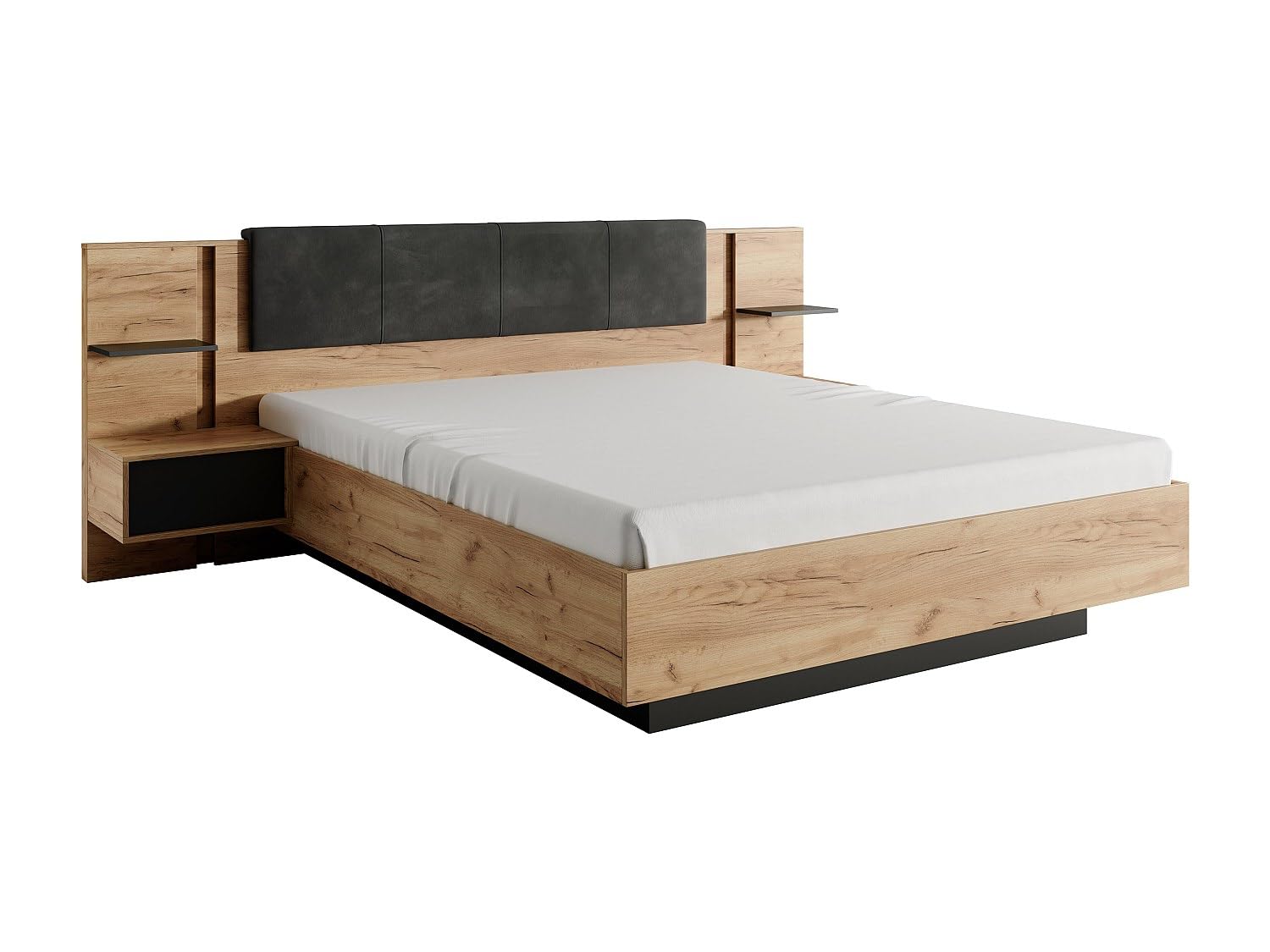 Vente-unique - Lit avec chevets 160 x 200 cm - avec LEDs - Coloris : Naturel et Anthracite - ELYNIA