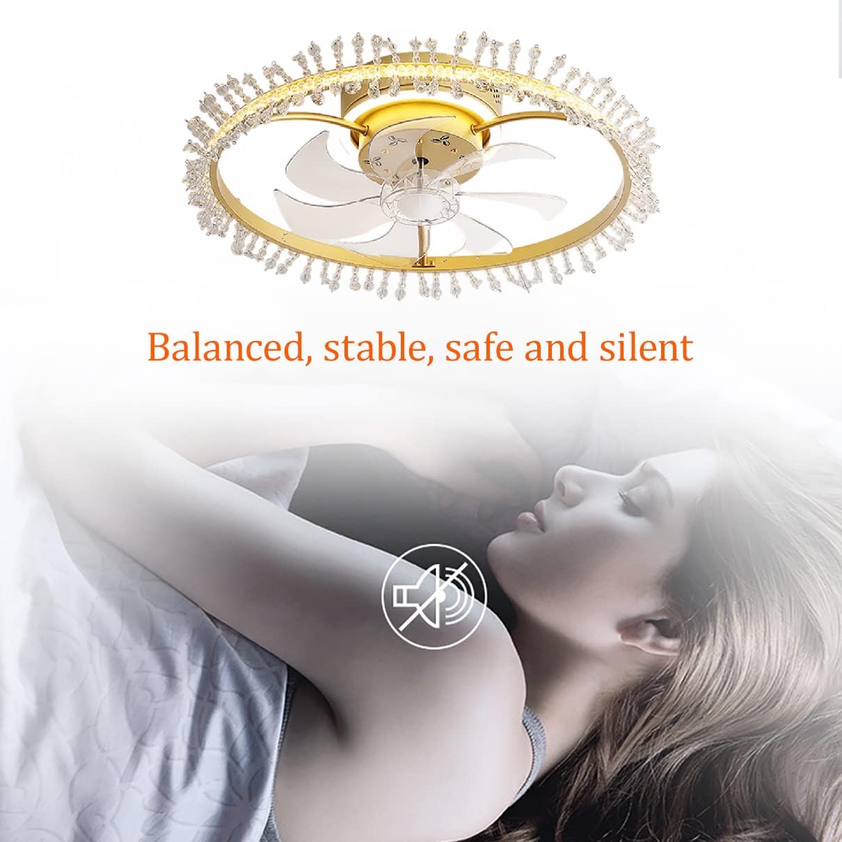 YUEGOO Ceiling Fans with Lamps,Ceiling Fan with Light and Remote Control Reversible Mute 6 Speeds Fan Lights Bedroom Led Dimmable Crystal Fan Ceiling Light with Timer Modern Living Room