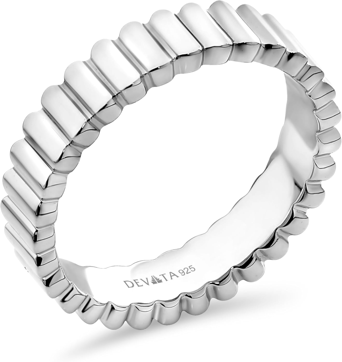DEVATA Gold or Rhodium Plated Sterling Silver 925 – Eternity, Band Ring for Women – Heart, Knot, Clover, Infinity, Mariner, Cable, Curb, Cuban, Figaro, Daisy, Rope, Ribbed, Dome