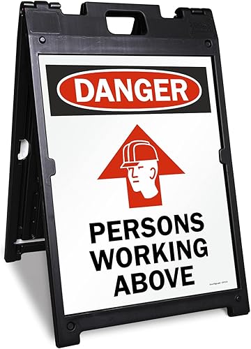 SmartSign Kit de letreros de dos caras con marco en A de BabyBoss de 24 x 18 pulgadas, con texto en inglés "Danger - Persons Working Above",