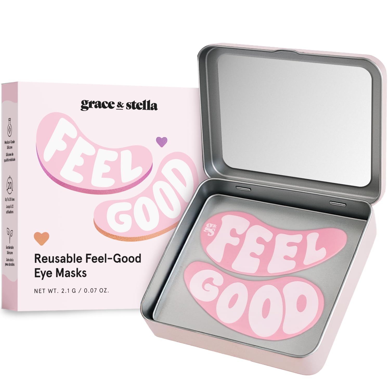 grace & stella Reusable Eye Patches (1 Pair) - Silicone Reusable Under Eye Patches for Dark Circles - Up to 1 Year of Daily Use, With Tin Case - Puffy Eyes Treatment for Women - Vegan Cruelty Free