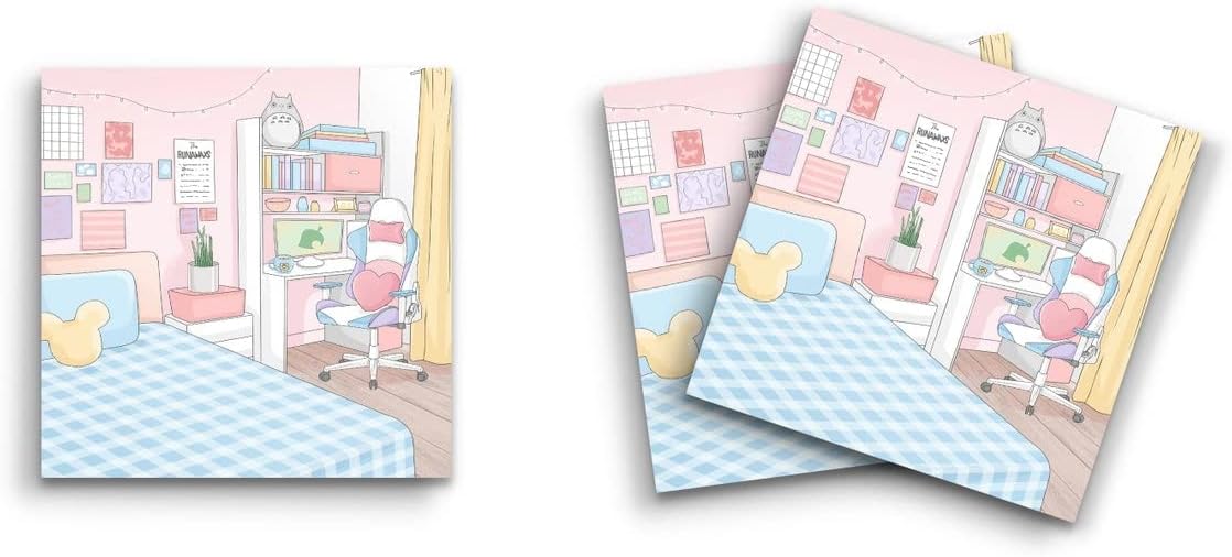 Butler in the Home Sticky Notes 12 Pack 3"x3" 50 Sheet Count Per Pad, Gamer Girl Computer Bedroom Scene, Cute Funny Memo Note Pads Stationery Journal Planner Paper