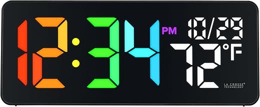 La Crosse Technology 513-1411 Color Changing Digital LED Wall Clock with Indoor Temperature