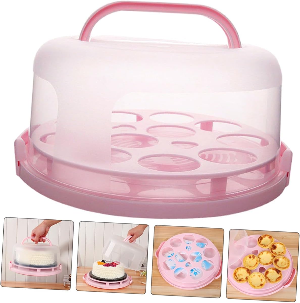 Portable Cake Carrier with Lid and Handle Round Cake Packaging Box Muffins Pies Washable Bakery Packing Container for Picnics Parties and Safe Storage