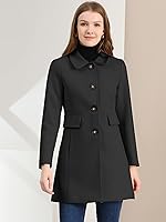 Vista 3 de Allegra K Abrigo de invierno largo con cuello Peter Pan para mujer, con un solo pecho