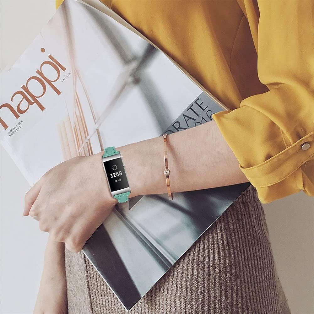 Joyozy Slim Genuine Leather Bands Compatible for Fitbit Charge 3/Fitbit Charge 4 Smart watch,Adjustable Classic Replacement Wristband for Women(Chic Teal) : Electronics