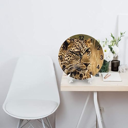 Miniatura 6 de KiuLoam Reloj de pared redondo silencioso sin tictac, diseño de leopardo animal 3D, funciona con pilas, decorativo para sala de estar, cocina,