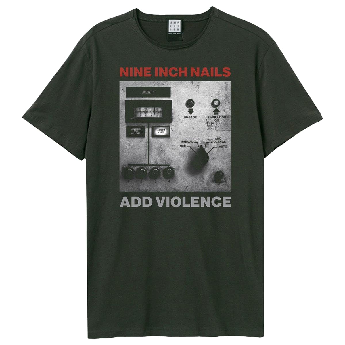 Amplified Men's Charcoal Unisex Adult Add Violence Nin T-Shirt (M) (Charcoal)