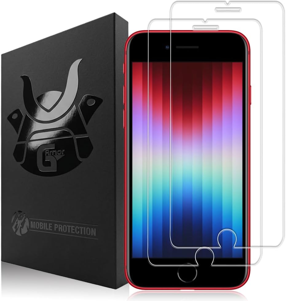 Paquete de 2 protectores de pantalla de vidrio para iPhone SE de 2.ª y 3.ª generación | Vidrio templado premium 9H, reemplazo de por vida, ultra claro, resistente a rayones, compatible con funda de teléfono, protector de pantalla