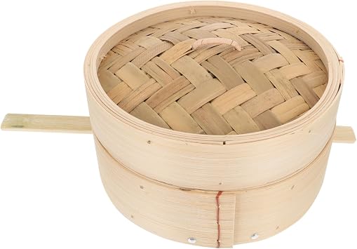 BESTYASH Steamer Basket with Lid Natural Food Steamer for Woks and Pots Heat Resistant Kitchen Tool for Steaming Dumplings Vegetables Rice and More Easy to Clean and Maintain