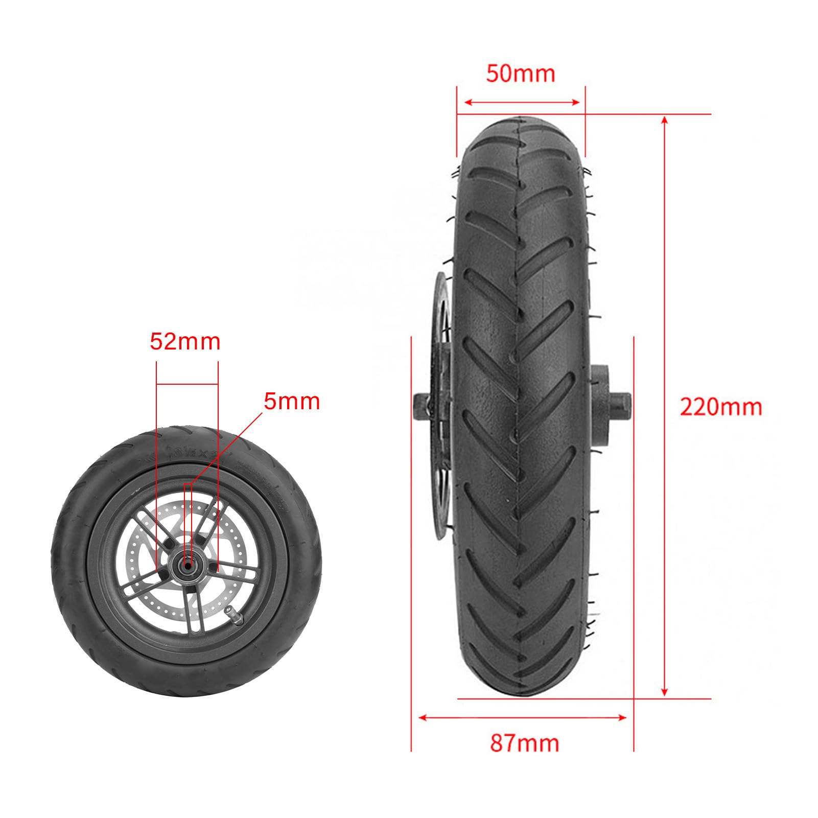 Electric Scooter Wheel Replacement Rubber Rear Tyre With Brake Rotor Compatible With M365