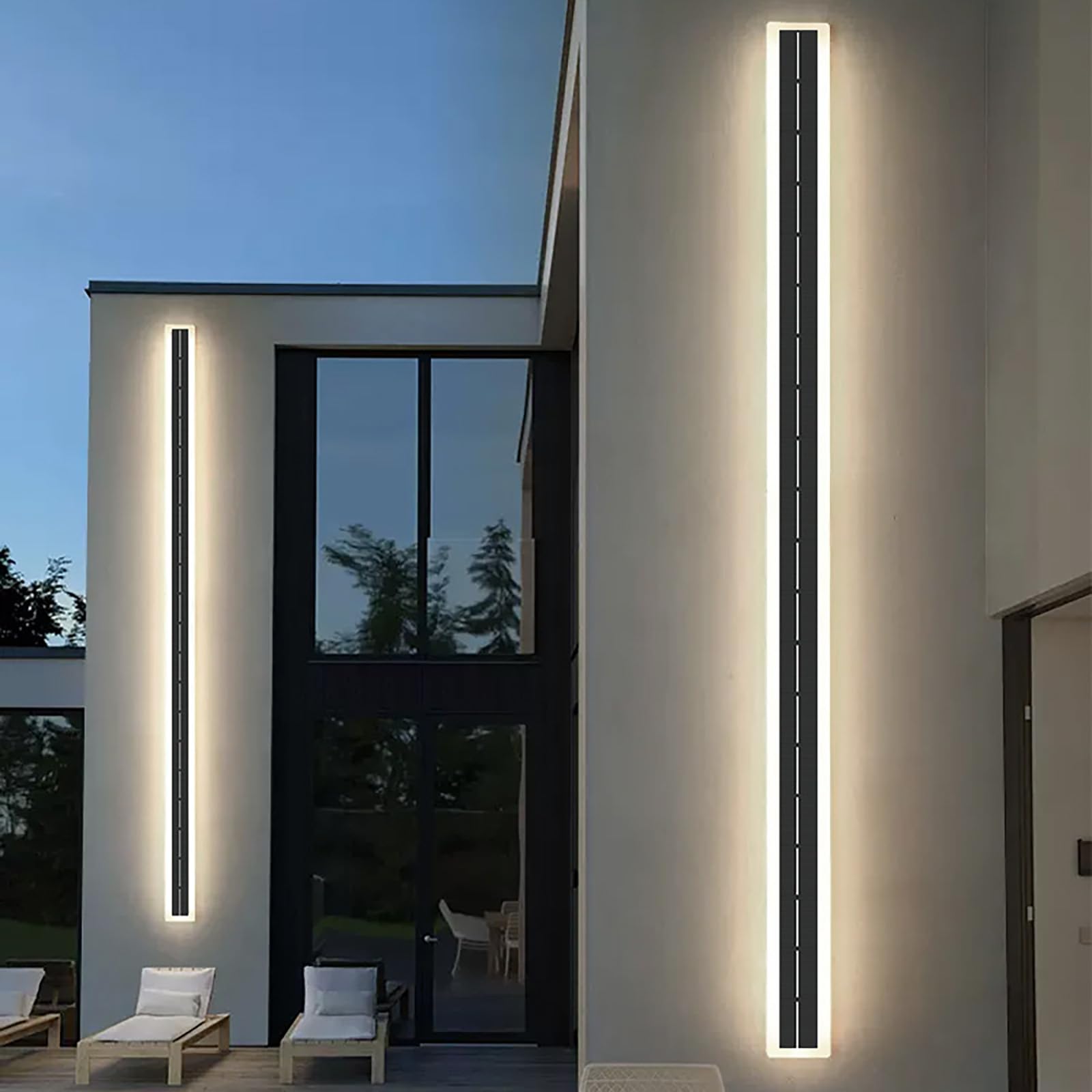 Lámpara de Pared Solar IP65 Impermeable Luz de Pared Exterior Jardín LED Aplique de Pared Negro Rectangular Aluminio Iluminación de Pared 68W Moderno para Patio Garaje (Luz Neutra 4000K,30CM)
