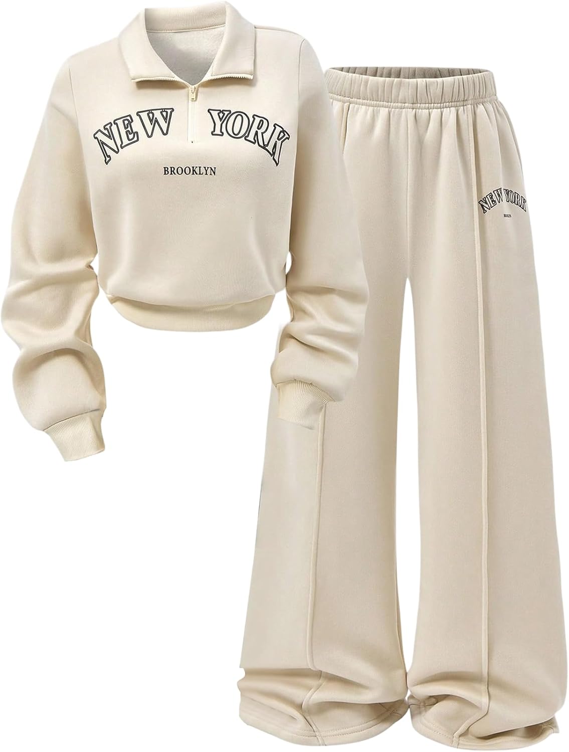 SOLY HUX Women's Sweatsuits 2 Piece Outfits Letter Graphic Quarter Zip Sweatshirt and Sweatpants Set Fall Clothes