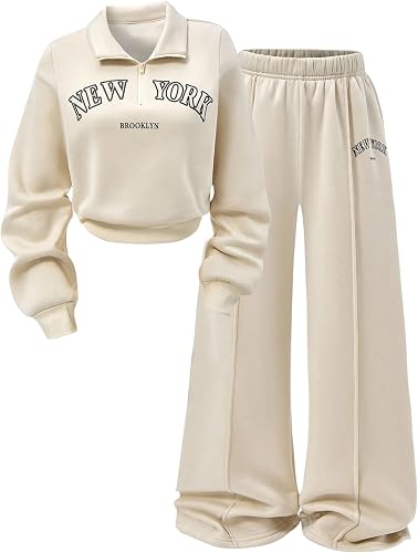 SOLY HUX Women's Sweatsuits 2 Piece Outfits Letter Graphic Quarter Zip Sweatshir