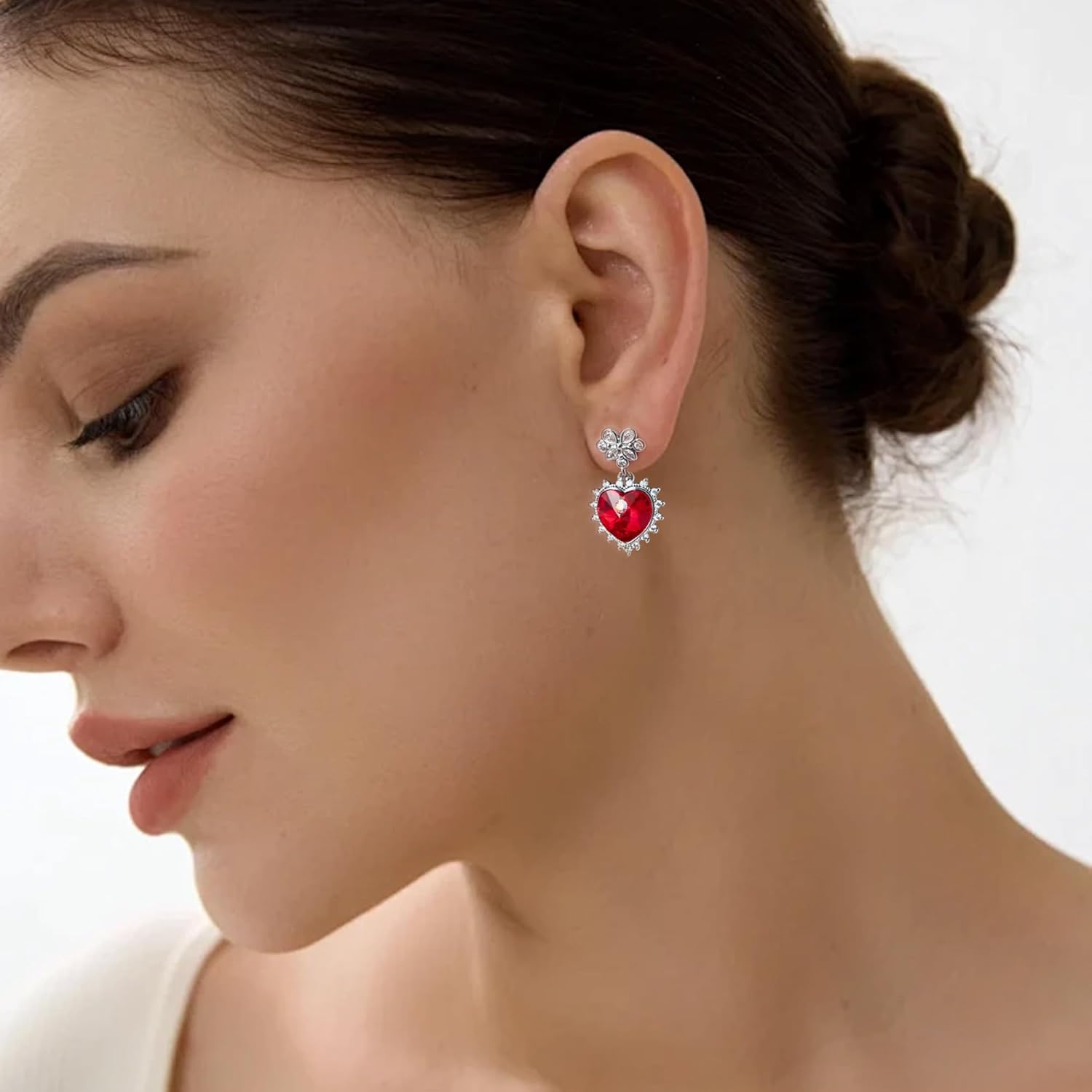 EVEVIC Austrian Crystal Vintage Sacred Heart Drop Earrings for Women, Victorian Style 14k White Gold Plated Dangle Earring Jewelry Gift - Image 5