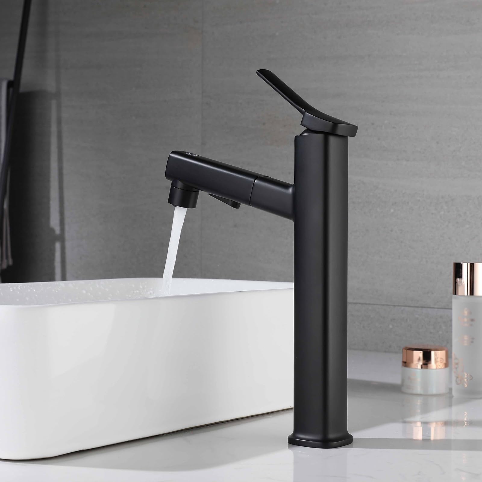 Grifo de baño Cromado de Arco Alto con rociador desplegable 3 Modos Construcción de fácil instalación Uso en Cocina y baño