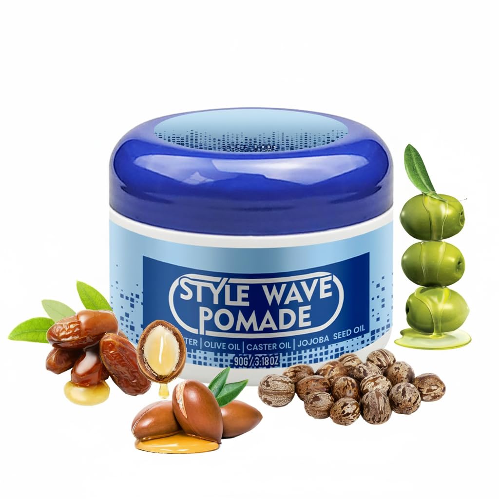 Azonee Pomade for Men Natural Wave Butter Cream 360 Wave Training and Wolfing Grease Infused with Shea Butter Jojoba Seed Oil for Moisture Control Layered Waves and Silky Shine