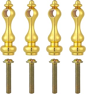 4Pcs Brass Gallery Rail Spindles, Gold Center Pass-Through Posts for Shelf Railing, Metal Gourd Head Hardware for Bar Cart Cabinets Tipping Rod 1.57 Inch