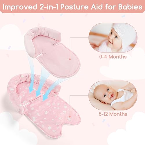 Miniatura 5 de Inserto de asiento de automóvil infantil y funda para correa para bebés, soporte de cabeza de asiento de automóvil 2 en 1, cojín ultra suave para