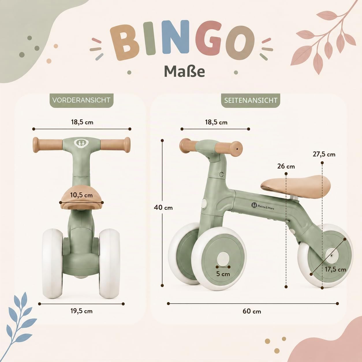 3-in-1 Kinder Laufrad ab 1 Jahr Petite&Mars Bingo – Mit Pedalen, Ultraleicht (2,3 kg), Verstellbar, Fördert Gleichgewicht & Motorik, Erste Fahrrad für Babys 12–36 Monate (Rosa)