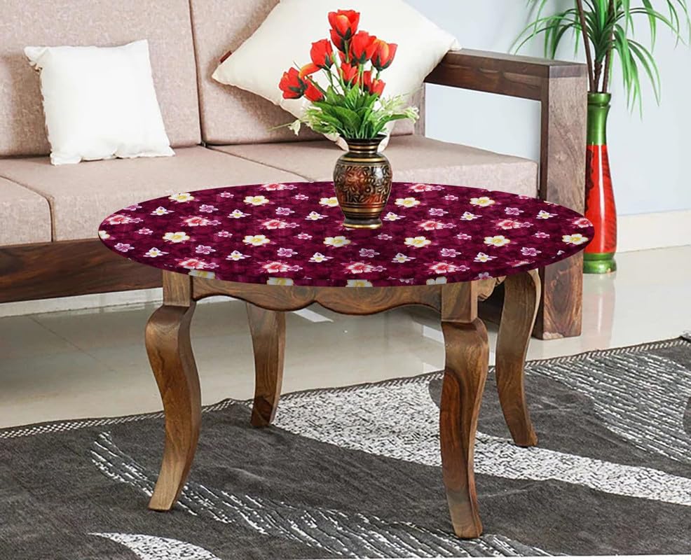 Image of The Furnishing Tree Round Elastic Fitted Center Tpoy Table Cover WxL 28x28 Inches Floral Pattern Red