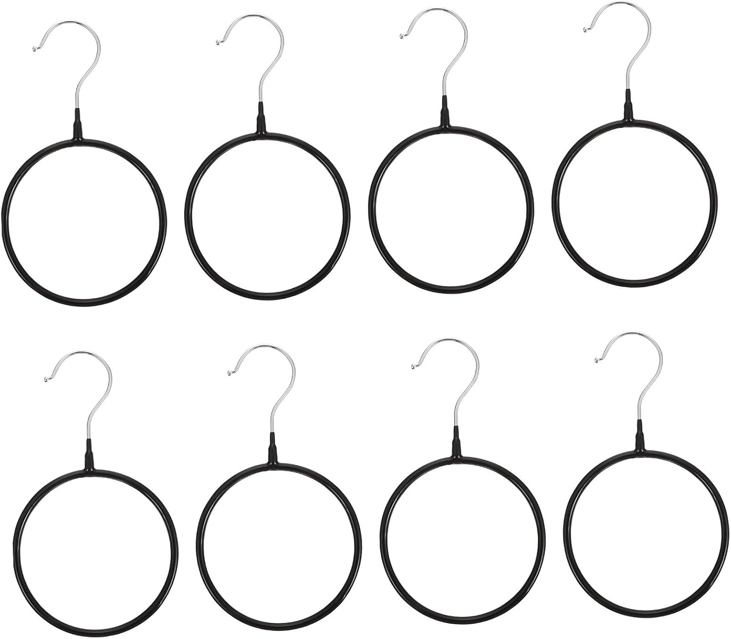 SEWACC 8pcs Black Large Round Scarf Hangers Iron Plastic-Coated Multi-Functional Closet Organizer for Ties Shawls Towels Storage