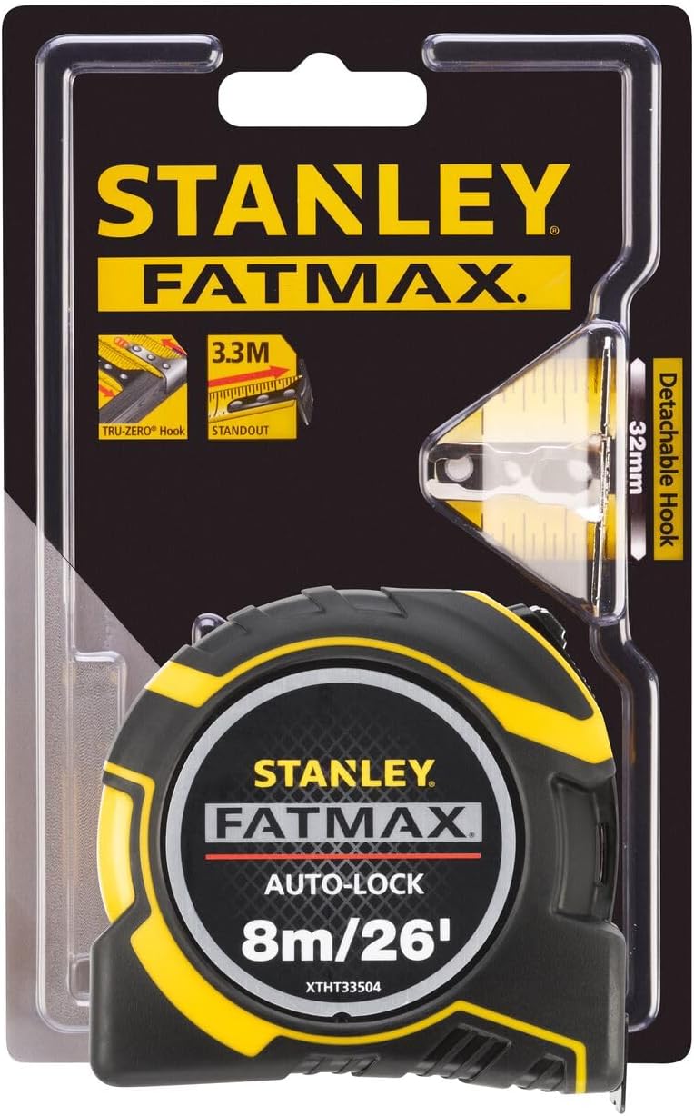 Stanley ZSTA-0-33-504 STA033504 FatMax Autolock Pocket Tape 8m/26ft (Width 32mm) Pro 8 m/26 ft, Multi-Colour