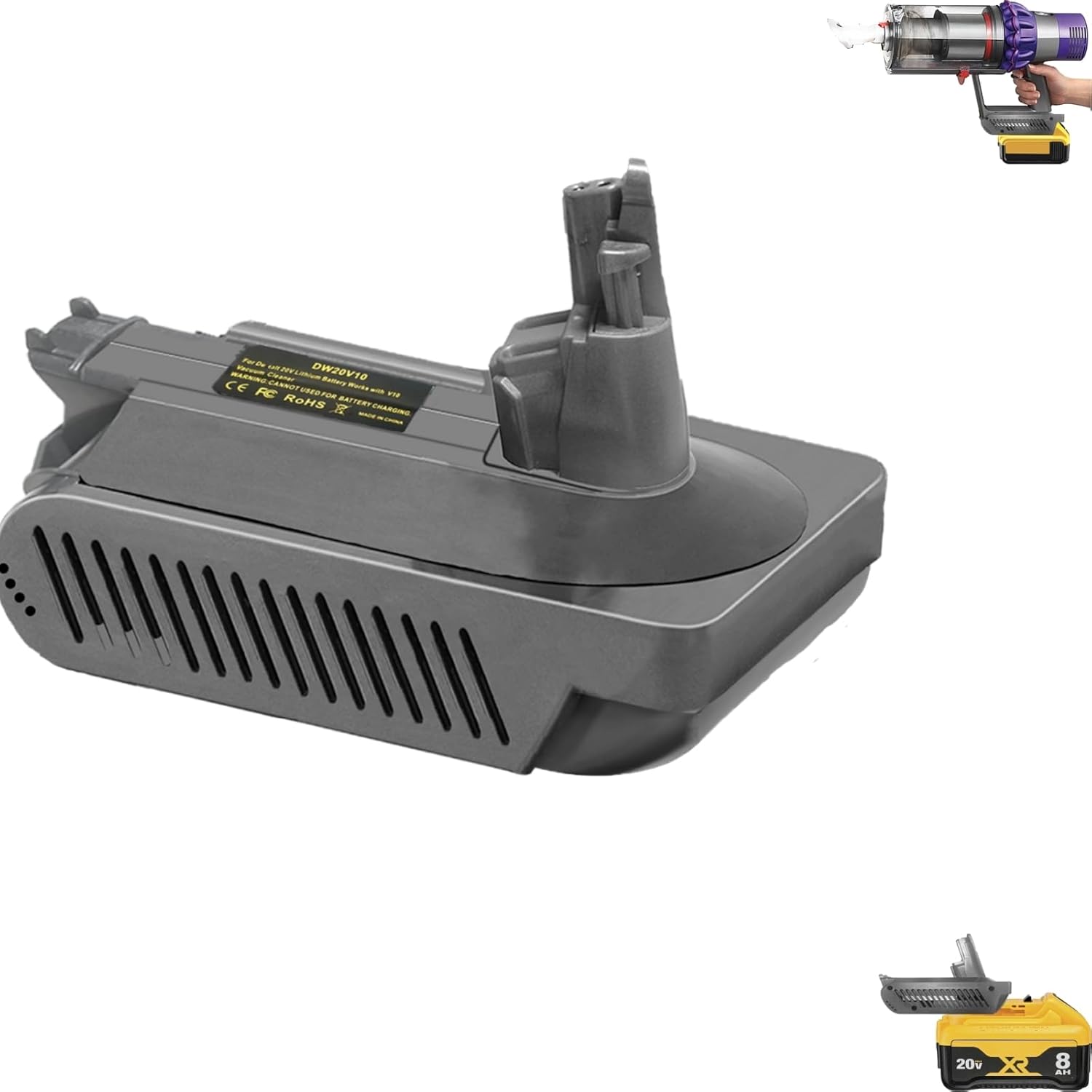 Adapter Convert for DeWalt 20V 60V Battery Compatible with Dyson Vacuums (Convert for DeWalt 20V to V10 Battery)
