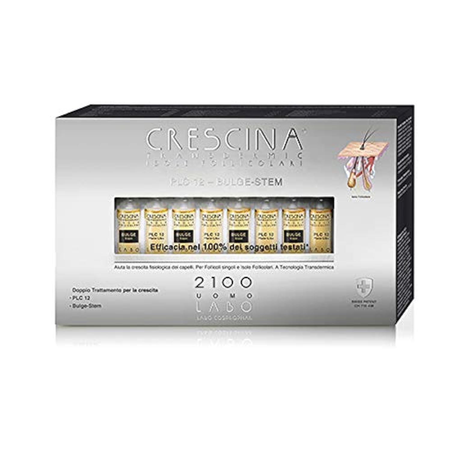 Crescina Transdermic Plc 12 Bulge Stem Hair Loss Topical Treatment 2100 Man 40 Vials