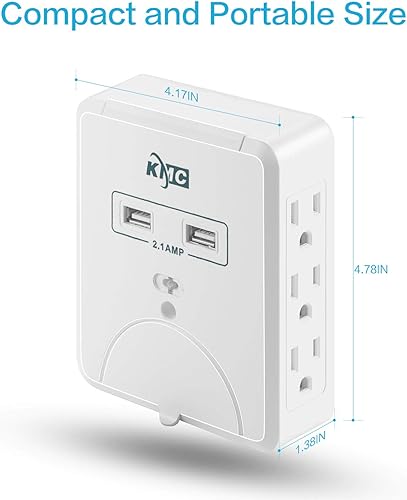 Miniatura 7 de KMC Protector de sobretensiones de pared, regleta de alimentación de pared de 6 salidas con 2 puertos de carga USB en total de 2.4 amperios, diseño