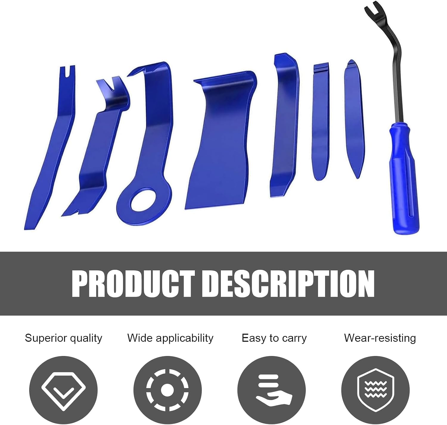 8 PCS Car Trim Removal Tool Kit, Panel Fastener Clips Removal Tool, Vehicle Plastic Upholstery Crowbar for Removing Car Audio, Dashboard, Window Trim Fastener (Blue)