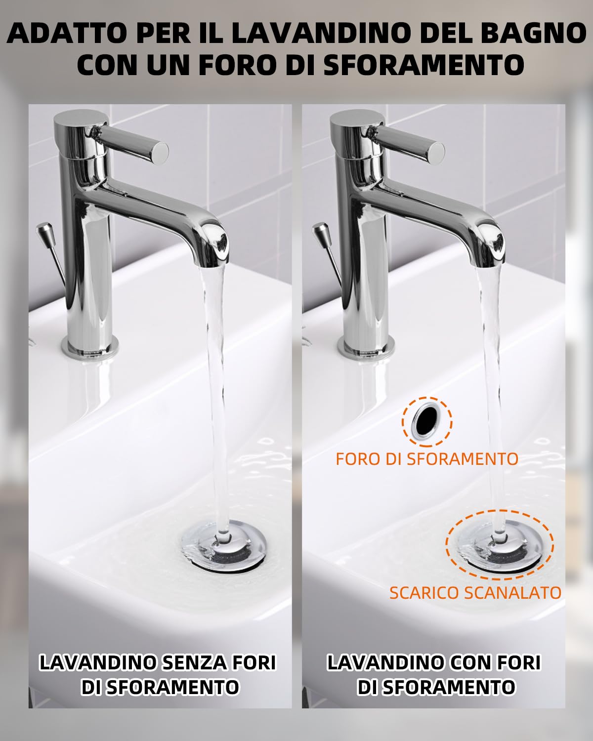 Scarico Lavabo Hibbent Con Asta Di Sollevamento - Universale Per Bagno, Acciaio Inox E Ottone - Foto 7
