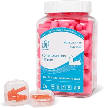 LYSIAN Foam Noise Cancelling Earplugs 100 Pairs 35dB SNR Green with 3D Sleep Eye Mask Black