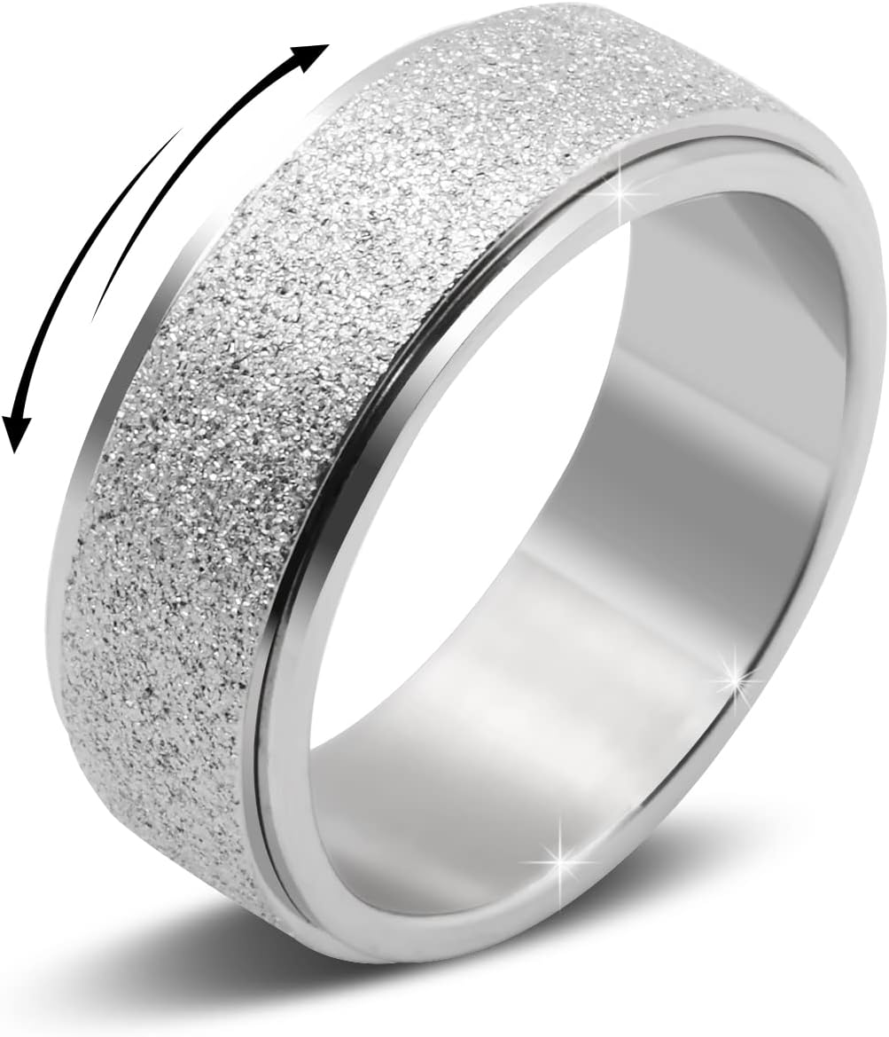 Fidget Ring Women for Anxiety Rings:Personalized Inspirational Mantra Stainless Steel Silver Black Rainbow Rose Gold Spinning Ring for Men Women Friend Encouragement Gift size 6 7 8 9 10