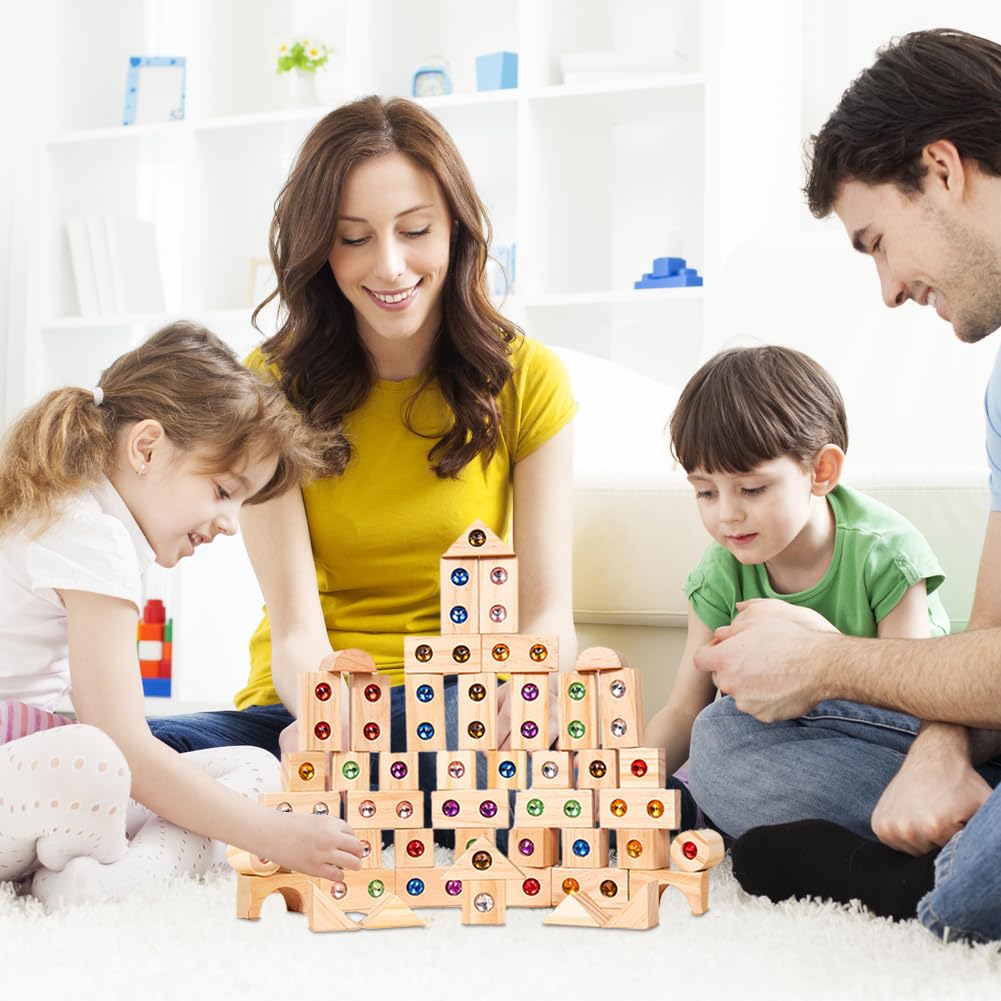 Sensorik Bausteine, Regenbogen Bausteine Holz, Regenbogen-Stapelblock Stapelspielzeug, Sensorische Bausteine für Kinder, Sensorik-Konstruktionsspielzeug für jungèn (50)