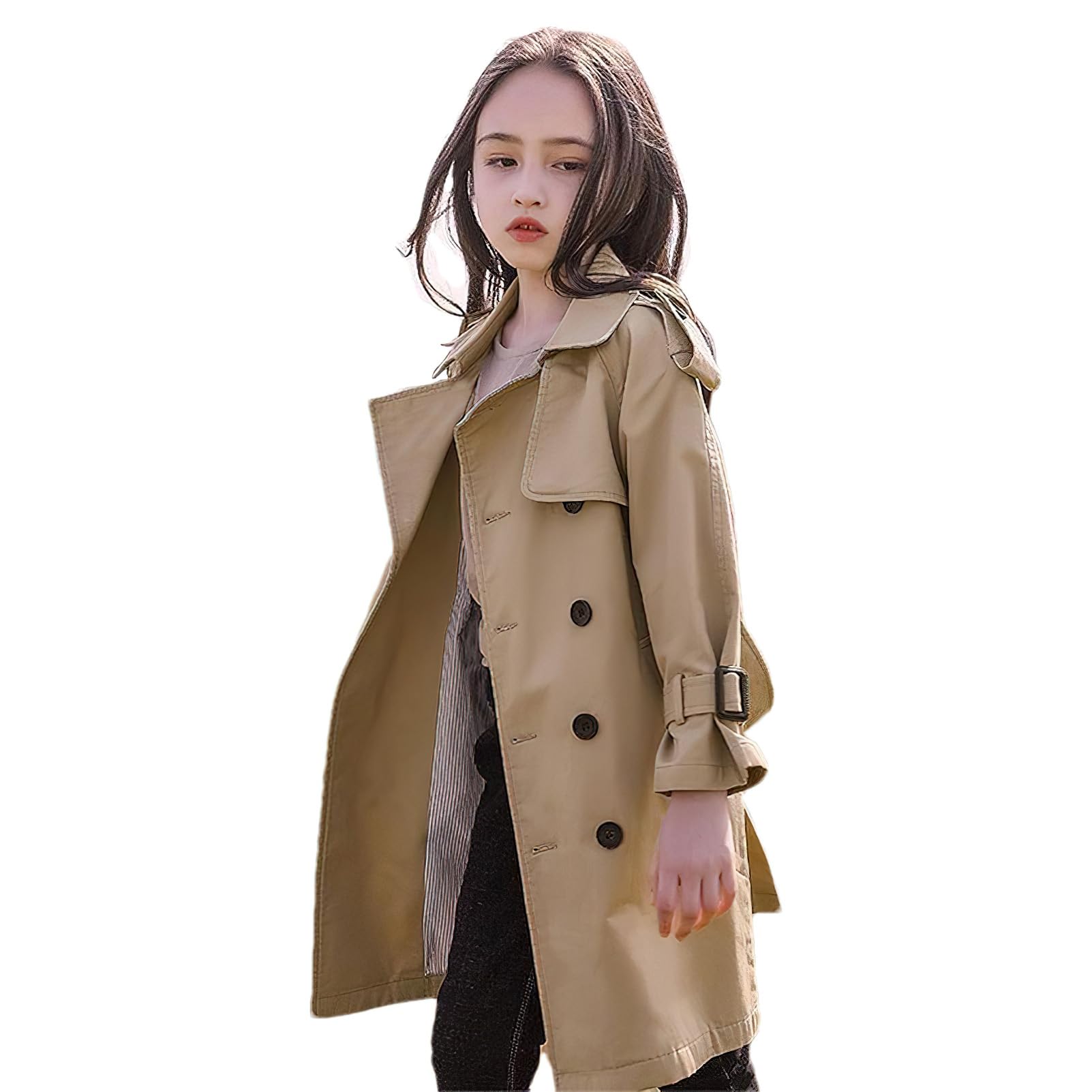 amropi Filles Trench-Coat Coton Automne Veste Single Breasted Trench Manteau pour 4-17 Ans