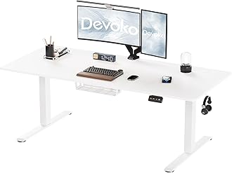 Devoko Electric Standing Desk 200x80cm Sit Stand Table Height Adjustable Desk with Backpack Hook and Memory Smart Pannel,White