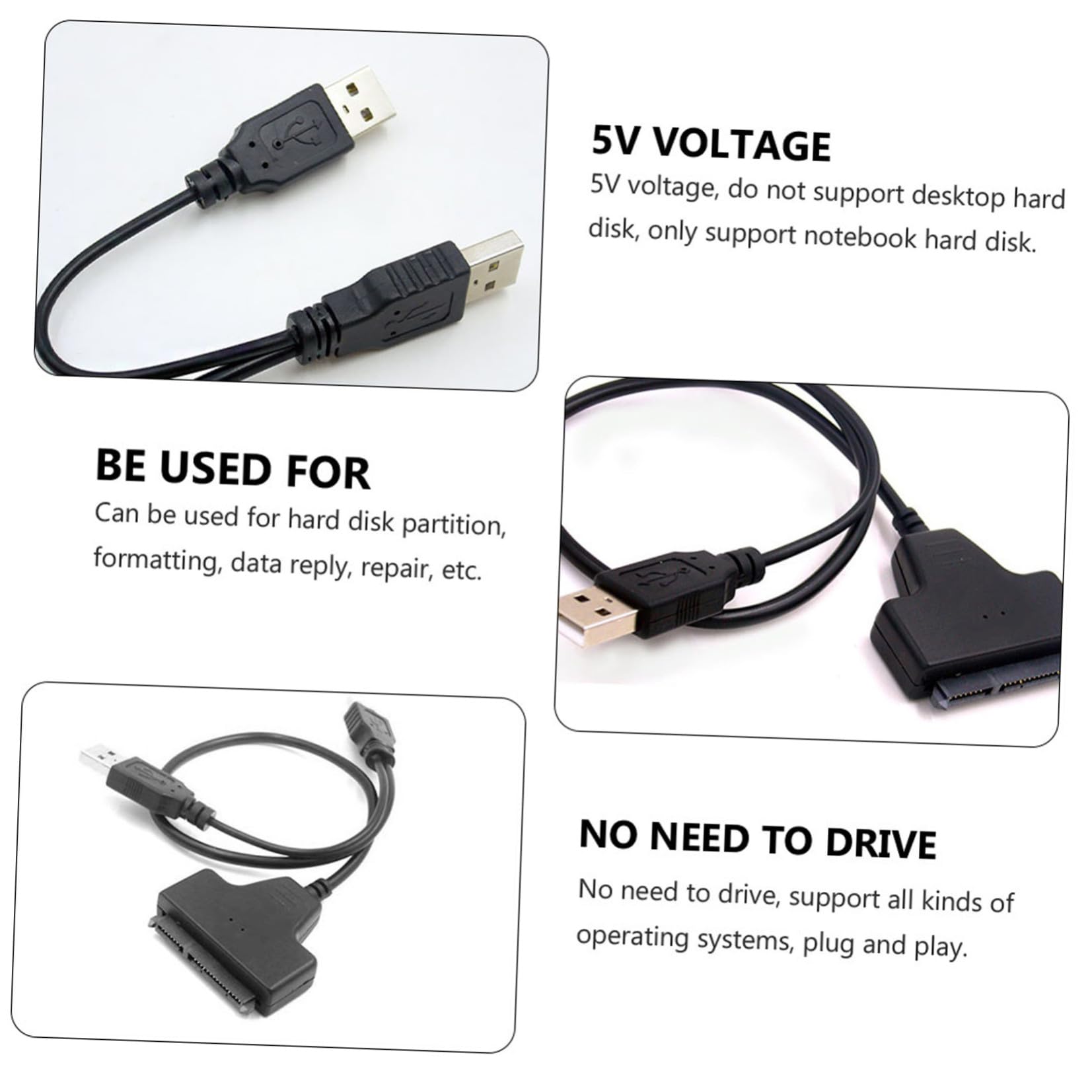 Operitacx 3 Set Adattatore Hard Disk Esterno Usb Connettore Usb Per Hard Disk Alimentazione Ausiliaria Facile Trasportare E Utilizzare 2 Pezzi*3